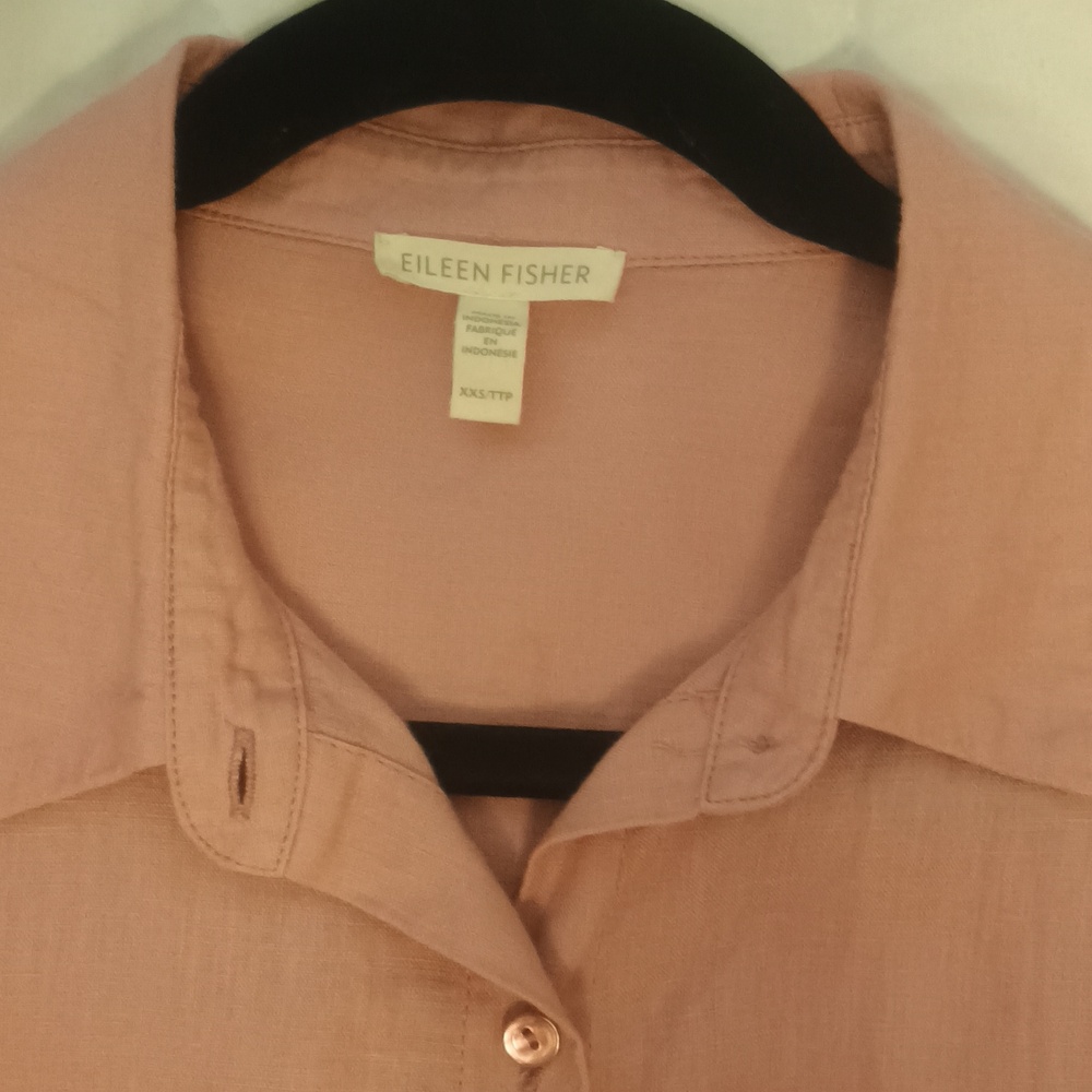 Eileen Fisher Lightweight Linen Shirt in Blush Rose - Oversized & Soft - XXS